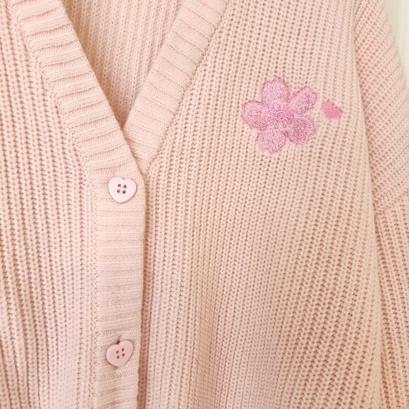 Sweet Society Pink Sakura Oversized Cropped Cardigan Sweater Soft Cute Cozy XL - Picture 5 of 12